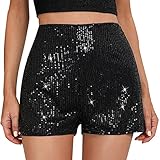 Reithose Damen Pailletten Shorts Damen Glitzer Kurz Hose Hohe Taille Kordelzug Glitzerkleid Metallic...
