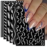 JMEOWIO Nagelsticker Silberglitzer French Tip 8 Blatt Nail Art Sticker Selbstklebend Nagelaufkleber...