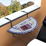 Schmiedeeiserner Balkontisch, klappbares Balkongeländer, Mosaik-Tischplattendesign, Halbrunder...