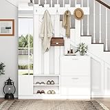 Oslghy Garderobenset Wandgarderobe, Garderoben Set mit Klapptüren Schuhschränken und Wandpaneelen,...