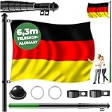 KESSER® Teleskop Fahnenmast Aluminium 6,30m Bodenhülse 60cm inkl Deutschlandfahne...