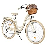 Komfort Fahrrad Citybike Mit Weidenkorb Damenfahrrad Hollandrad, 28 Zoll, Creme-Braun, 7-Gang...