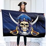 Piratenflagge 90x150 cm mit Ösen – Groß Piratenflagge Kinder – Lebendiger Digitaldruck –...