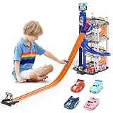 Yilingchild Parkhaus Spielzeug für Kinder, 4-Ebenen-Garage Spielzeug-Set mit 4 Autos, Rennwagen...