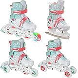 4in1 Inlineskates/Triskates/Rollschuhe/Schlittschuhe Croxer Inez verstellbar mit LED leuchtendem Rad...