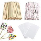 RISF 600 Stück Cake Pop Stiele Set, Wrappers Ties Kit, 15cm Cake Pops 100 Lolli Stiele, 100 Candy...