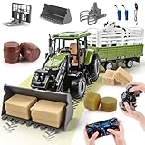 JONRRYIN Ferngesteuerter Traktor, 16 Stück Traktor mit Anhänger, 2.4 GHz Fernbedienung & App 2X...