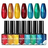 Gel-Nagel-Box – 7 Sets von glänzenden Farben, hochpigmentiertes UV-Gel | Einfaches Maniküre-Set...