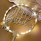 Happy Birthday Tortendeko aus Holz Cake Topper, Kuchen Deko Geburtstag mit LED...