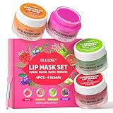 Lippen Schlafmaske 4 teilig, Feuchtigkeitsspendendes Lippenbalsam Set für Damen und Herren,...