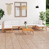 UTSRABFA 8-TLG. Garten-Lounge-Set mit Creme Kissen Massivholz Teak