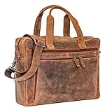 ALMADIH Leder Laptoptasche Aktentasche BRUNO antik - Premium Business Tasche Umhängetasche...