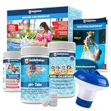 Veddelholzer Mini 4 in 1 Reinigungsset Pool & Spa Poolreiniger, Tester pH, Chlortabletten für Pool...