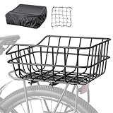 PINNAMAX Fahrradkorb groß Hinten für Gepäckträger,Fahrradkorb mit Netz und Abdeckung,Schwarz