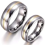 JewelryWe Schmuck 1 Paar Wolfram Wolframcarbid Gold Rille in der Mitte Partnerringe...