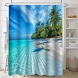 FAIRYGATE Duschvorhang Strand Motiv Bath Curtain Duschvorhang natürliches Blätter Ruhig Gemütlich...