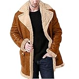 Generisch Wintermantel Herren Winterjacke Lang Wildlederjacke Stehkragen Mantel Warme Gefüttert...