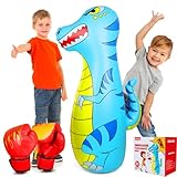 EQARD Boxsack Kinder 120cm Aufblasbarer Dinosaurier Boxsack Stehend mit Boxhandschuhe für 3-9...