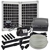 Agora-Tec® at-Solar Bachlaufpumpen - Set 20W-BLH monokristallin mit Akku und LED Ring inkl. 9 Meter...