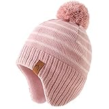 AHAHA Wintermütze Mädchen Kinder Beanie Earflap Pompon Strickmütze 53CM