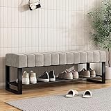 2-stöckige Samt-Schuhbank mit gepolstertem Sitz, stilvoller Ottomane, schwarzer Metallrahmen,...