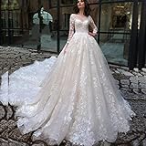 Spitzenstickerei-Applikation mit Langen Ärmeln langem Schwanz Hochzeitskleid für die Braut,...