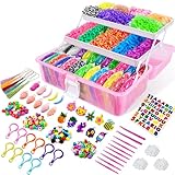 ROSHUKG 14500 Loom Bänder Set, 28 Farben Gummibänder Making Kit mit 3 Schicht-Container für...