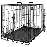 FEANDREA Hundekäfig, Hundebox, zusammenklappbar, 2 Türen, 122 x 74,5 x 80,5 cm, schwarz PPD48BK