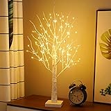 23GUANYI Birke Lichterbaum Innen mit 144 Warmweißer LEDs Licht, USB Led Bonsai Baum Licht...