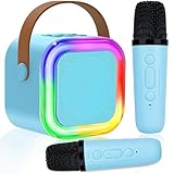 Karaoke Maschine für Kinder Erwachsene, Bluetooth Karaoke Lautsprecher mit 2 Kabellosen Mikrofon,...