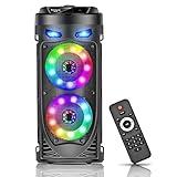 Tragbarer Bluetooth-Lautsprecher, 30W kabelloser mit doppeltem 4''-Stereo-Sound, LED-Beleuchtung,...