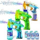3 Seifenblasen Pistolen für Kinder, LED Seifenblasenpistole mit 6 Seifenblasen Flüssigkeit, Bubble...