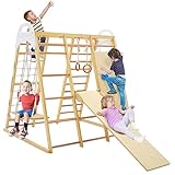 DREAMADE 8 in 1 Kletterdreieck Kletterspielzeug mit Schaukel Leiter Rutsche Kletternetz Turnringe,...