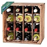 LAUBLUST Großes Vintage Weinregal - ca. 40 x 40 x 29 cm, Holz Geflammt - Flaschenregal 16 Fächer |...