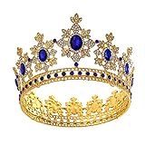 Royal Queen King Crown Tiaras Barock Rund Diadem Abschlussball Hochzeit Haarschmuck Blau für...