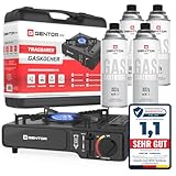 Gaskocher Campingkocher mit 4er Gaskartuschen 227g im Set Gas-Kartusche mit Tragekoffer Koffer,...