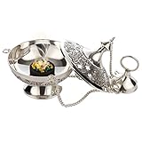 WEIHRAUCH-Geschenk-Set Vatikan mit RÄUCHERFASS aus VERSILBERTEM Messing [Höhe ca. 10 cm, Kette 25...