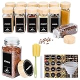 Gewürzgläser Eckig 12er Set 120ml, Gewürzdosen mit Streueinsatz, luftdichtem Schraubdeckel, Inkl....