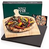 DOLCE MARE Pizzastein Schwarz - Pizza Stein aus hochwertigem Cordierit für den Backofen & Grill -...