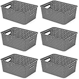 Winter Shore Plastik Korb Aufbewahrung (6er-Pack) in Grau - Korb Regal mit Griffen -...
