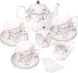 fanquare 21 Stück Porzellan Tee Sets, Teetasse und Untertasse Set, Tee Service für 6 Personen,...