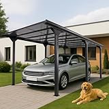 Alu-Carport HWC-O23, Autoüberdachung Garage Unterstand, 10cm-Gestell Polycarbonat-Dach Regenrinne,...