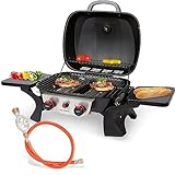 ProfiCook Gasgrill mit 2 Edelstahlbrennern | Tischgrill inkl. Gasdruckminderer & Gasschlauch | Grill...