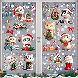 Fensterbilder Weihnachten Selbstklebend mit Katzen – 9 Stück Weihnachtsdeko Fenster,...