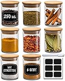 Gewürzgläser Groß- 8er Set 250ml - mit Etiketten zum Beschriften - Luftdicht - Spülmaschinenfest...