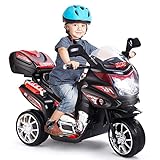 GOPLUS 6V Elektro Kindermotorrad mit 3 Rädern, Elektromotorrad inkl. Licht & Pedal &...