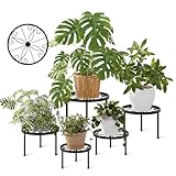 Bamworld Blumenständer 5er Set Schwarz-Ø28/25/23/20/17cm Pflanzenständer Metall Rund, Stabil &...