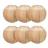 6 Stück Lampions mit Spitze Hochzeitsdeko Vintage Braun Papier Laternen weißes Spitzenband Lampion...