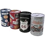 jameitop® $ 4er Set USA SPARDOSE 12 cm Blech Nicht zu öffnen Dose Sparen Blechdose Route 66...