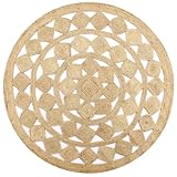 ILLUCIONE Rund Jute Teppich, Teppich Handgefertigt Jute Geflochten 90 cm Teppich Rund Wohnzimmer...